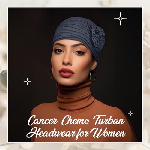 JenPen 4 Pcs Cotton Chemo Headwear for Women Turban Soft Cancer Head Scarf Hats Beanie Elastic Hair Wraps - color: Dark Gray, Brown, Black, Light Gray