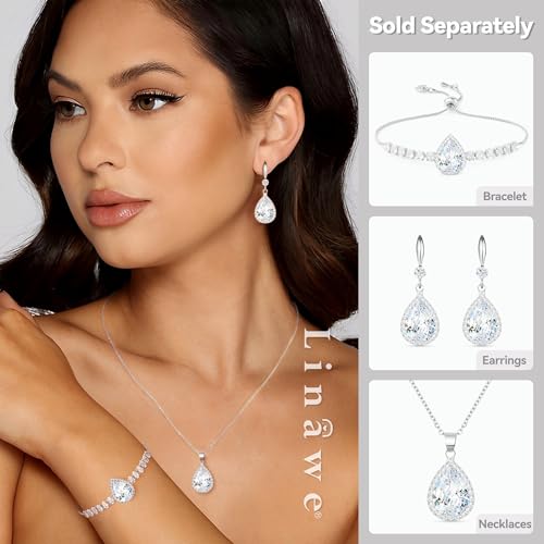 Linawe Crystal Imitation Diamond Rhinestone Charm Bracelets for Women, Gold/Silver/Rose Gold Adjustable Chain Bracelet, Teardrop Birthstone Cubic Zirconia Prom Costume Wedding Jewelry - color: Silver,April