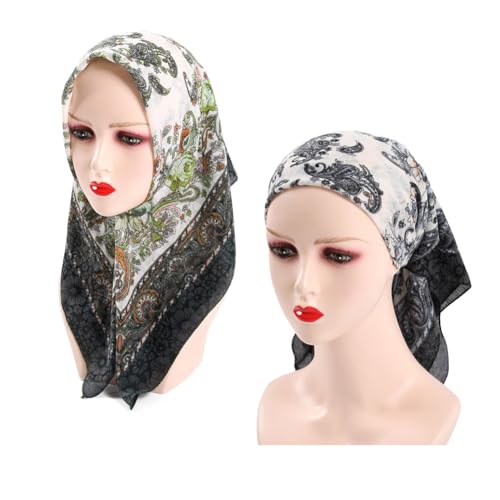 K-Elewon 27.5” Women Medium Square Scarf Head Scarf- 2PCS Neck Scarf Hair Scarf Head Sleeping Wraps Scarfs for Women H07 - color: Se14(2pcs)