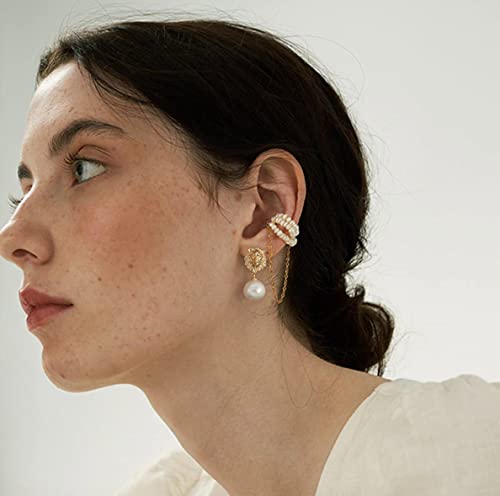 Gold Plated Huggie Hoop Earrings with Charms Fashion Pearl Drop Dangle Earrings for Women Handmade Karma Circle Jewelry for Ladies Lightweight Pearl Earrings on Christmas - color: lion
