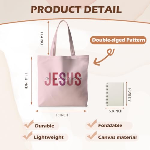 Jesus Tote Bag, Christian Tote Bags for Women, Religious Reusable Grocery Bags - color: Pink