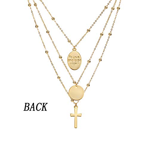6PCS Layered Gold Necklaces for Women Trendy, 18K Gold Plated Cross Pendant Necklace Set, Vintage Chunky Gold Necklace Stack for Women Jewelry Gifts - style: Layered Faith Necklace
