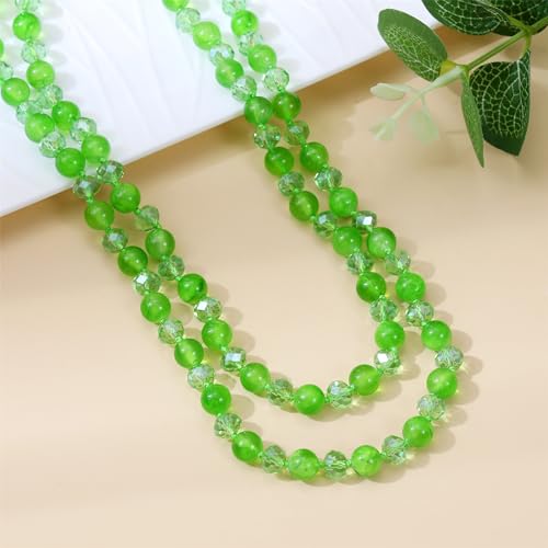 Long Beaded Necklace for Women Boho Colorful Crystal Stone Knot Statement Fashion Costume Jewelry Gifts - color: Green