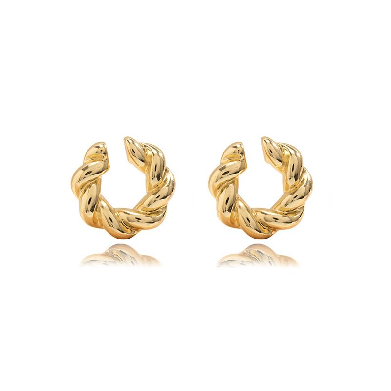 Gold Ear Cuff Earrings for Women Non Piercing 14K Gold Plated/Silver Cuff Clip On Cartilage Hoop Shining Cubic Zirconia Twisted Chain Ear Clip On Earring for Women Chunky Ear Cuffs Earrings - color: C-gold