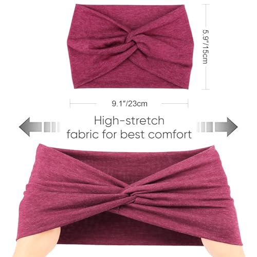 DRESHOW 6 Pack Extra Wide Headbands for Women Large Turban Headband Boho Head Wrap Elastic Hairbands Hair Twisted Knot Hair Accessories - color: 6 Pcs: Black, Begonia Red, Earthy Brown, Grey, Beige, Navy Blue