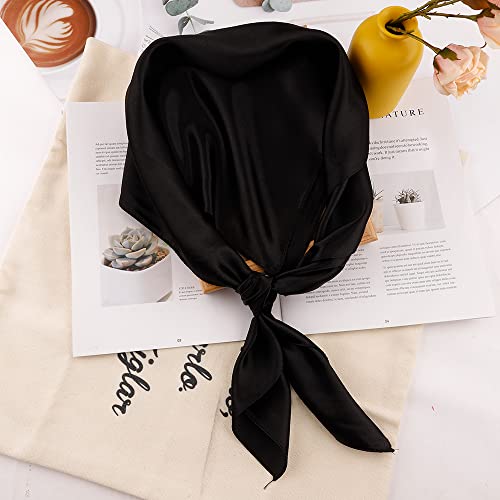 NZKNP Silk-Like Head Scarf - Women's Bandana Wraps - color: 13-black, size: 35"*35"