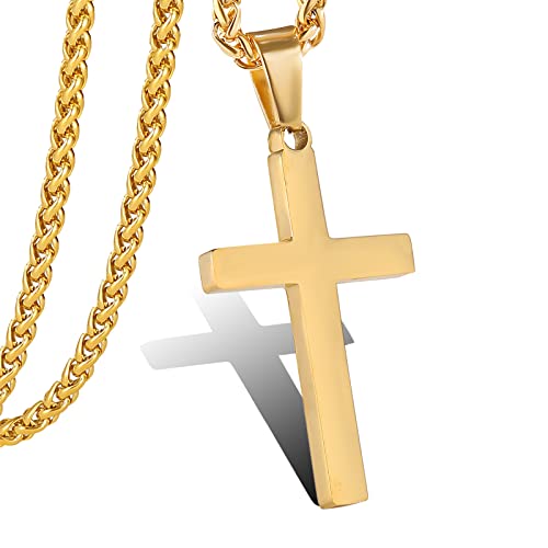 P. BLAKE Cross Necklace for Men Boys- Stainless Steel Cross Pendant with 16-24 Inches Chain Christian Religious Jewelry Gifts - size: 20 inches, style: Gold Pendant 1.2*0.7