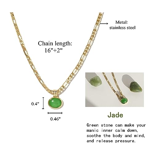 Green Aventurine Stone Pendant Necklace for Women Dainty 18K Plated Gold Chain Choker Necklace,Layered Necklace,Jewelry Set Non Tarnish - color: Green-Aventurine gem