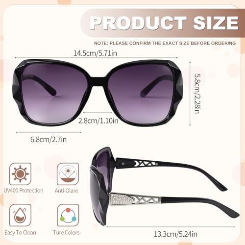 3/4 Pcs Women Large Sunglasses UV 400 Glasses Oversized Classic Trend Ladies Sunglasses with Shiny Large Frame - color: Black/Brown/Champagne