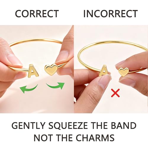 Turandoss Teen Girl Gifts Trendy Stuff - Dainty 14K Gold Plated Letter A-Z Initial Heart Cuff Bangle Bracelets, Gifts for Women Her Mom Daughter Sister Friend Teens Birthday Jewelry Gifts - color: A.