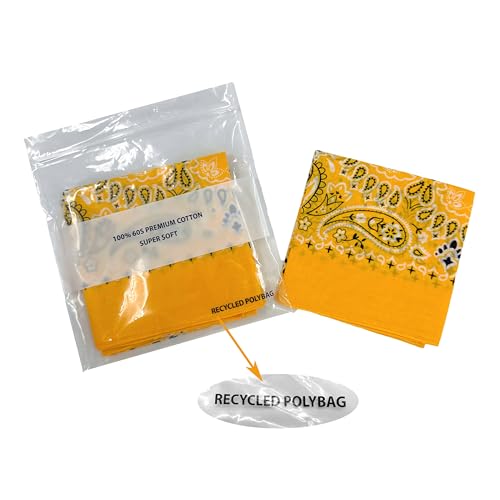 Bandanas for Women and Men，3 Pack Super Soft Thin 60s Preium Cotton 22 inch Handkerchiefs - color: Golden