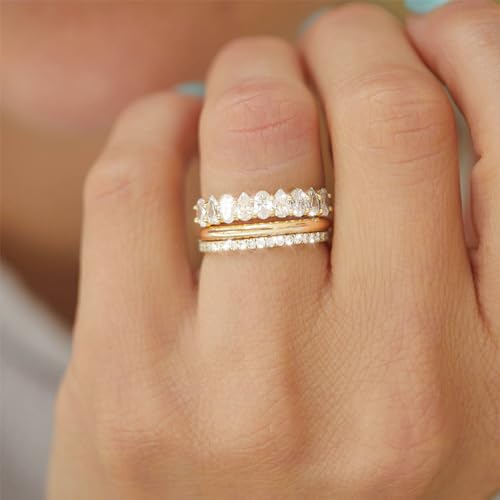 FUNEIA Stackable Gold Rings for Women Non Tarnish Trendy Dainty 14K Gold Plated Stacking Cubic Zirconia Thumb Ring Set Pack Statement Chunky Band Rings Promise Engagement Rings Size 7 8 9 10 11 - color: D-3Pcs Engagement Rings