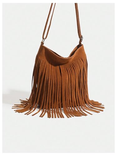 SweatyRocks Women's Fringe Western Crossbody Bags Tassel Shoulder Purses - color: Solid Brown
