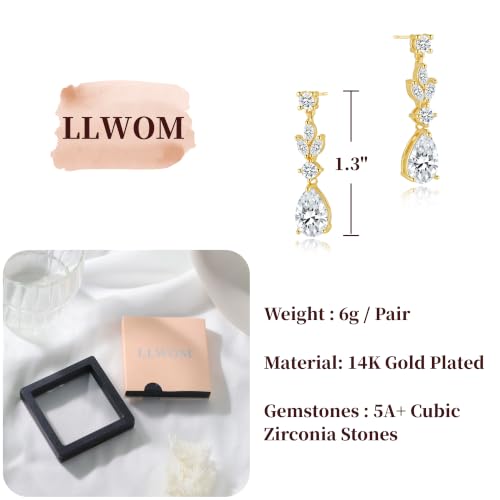 LLWOM 14K Gold/White Gold Plated CZ/Flower/North Star/Leaf Dangle Drop Earrings Studs for Women, Statement Earrings for Wedding Party Prom, Hypoallergenic Jewelry Gift - color: Gold Leaf Teardrop