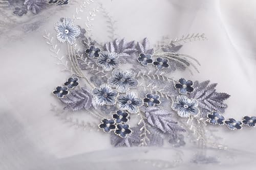 WINCESS YU Women Mulberry Silk Scarf Long & Large Embroidered Floral Pattern Shawl and Wraps Neckerchief for Hair & Neck - color: Gradient Light Grey