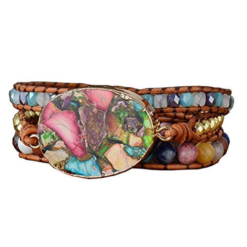 Women Wrap Bracelet Boho Natural Jasper Crystal Stone Beads Strand Bracelets - color: Emperor 2
