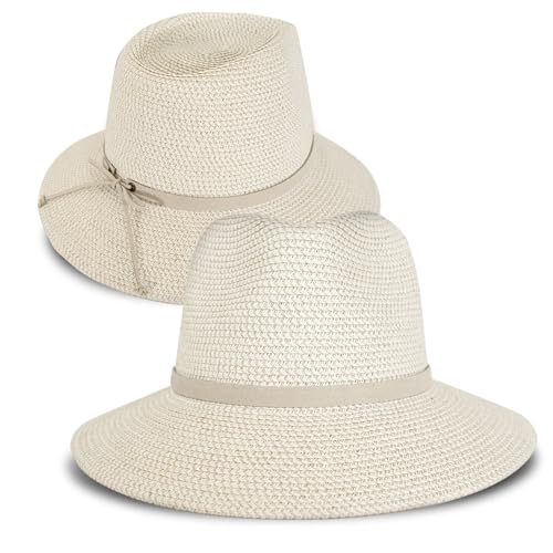 Lucky Brand Straw Hat | Travel | Vacation | Sun Protection | Lightweight | Breathable | Summer | Beach | Straw - color: Leather Tie - Cream