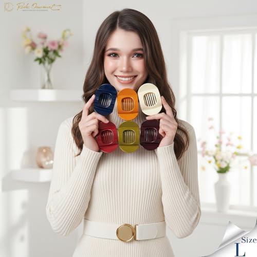 RC ROCHE 6 Pcs Flat Claw Hair Clips for Women Thick Hair French Round Duckbill Square Secure Strong Hold Grip Clamps Barrettes Curved No Slip No Crease Styling Cute Extra Jumbo XL, Large Classic - color: (Large) Classic