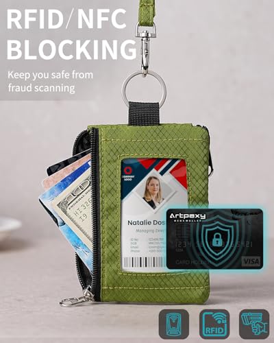 Artpaxy Minimalist Wallet For Mens Womens, Keychain RFID Blocking Zipper Small Wallet with ID Window 2 Lanyards,Water Resistant Travel Cash Card Coin Case Boys Girls - color: Lime green, style: Casual