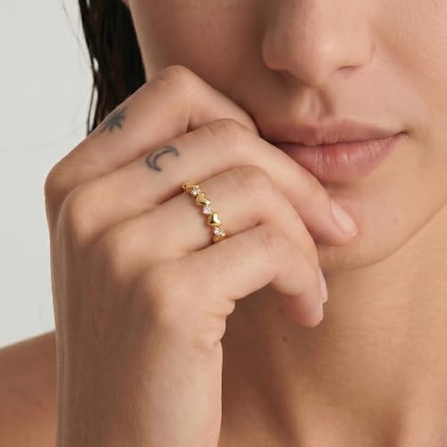 Cross Ring 14K Gold Plated 925 Silver with CZ, Stackable Rings - color: Love 14K Gold, size: 9