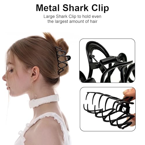 Metal Claw Clip for Thick Hair, Black Claw Clip with Strong Hold, Non-Slip Metal Hair Clip for Buns, Twists & Half-Up Styles, 1 Piece