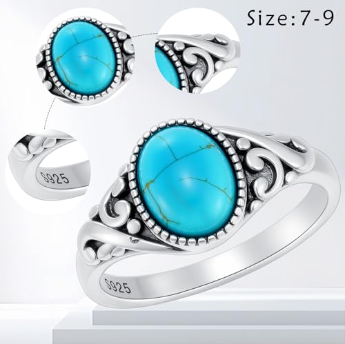 Boho Rings 925 Sterling Silver Turquoise Ring Western Jewelry Women's Eternity Rings Christmas Jewelry Gifts for Wife Mom Size 7-9 - style: Turquoise-4