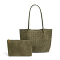 Women's Luxury Handmade Woven Tote Bag, Beach Bag Set, Elegant Age Reducing Travel Commuter Bag Set - color: Frosted Material 12# Olive Green