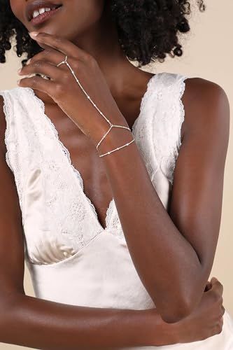 Hand Chain Bracelet for Women Trendy, Dainty Silver Beaded Finger Ring Bracelet Non Tarnish Minimalist Adjustable Simple Cute Silver Bracelets Waterproof Fashion Jewelry - color: Silver-04