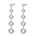 Women's Long Sparkly Dangle Earrings Hypoallergenic Stainless Steel 14K Gold Plated Lightweight CZ Statement Studs - color: Silver