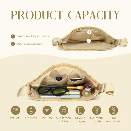 Straw Crossbody Bag for Women Summer Woven Beach Handbag Crescent Shoulder Purses with Adjustable Strap 2025 - color: Beige