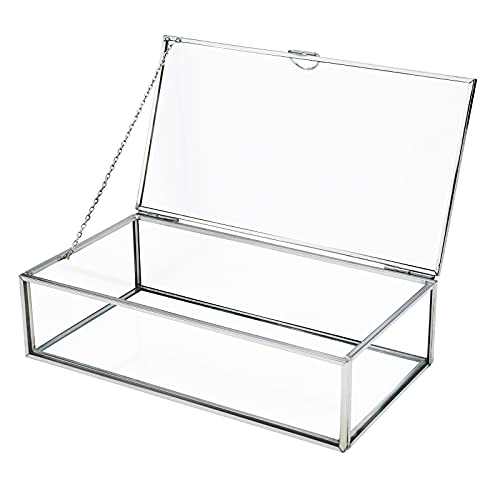 HighFree Vintage Glass Box with Lid - Clear Jewelry Glass Display Box Keepsake Box - Home Decor Decorative Box for Trinket Rings Bracelet (Silver, Medium) - color: Silver, size: Medium