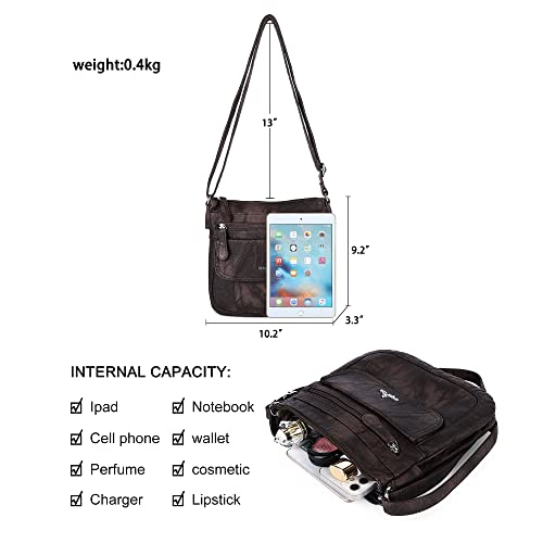 Angelkiss Small Womens Crossbody Bag Leather Shoulder Purse for Women Hobo Bag with Adjustable Shoulder Strap - color: Coffee