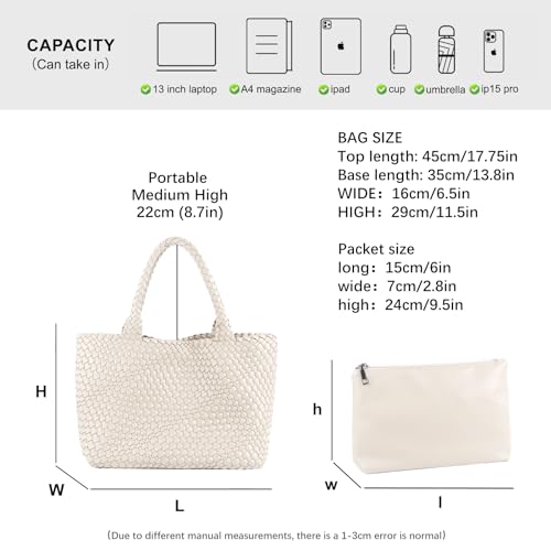 Woven Tote Bag Womens Purse Vegan Leather Shoulder Handbags Fashion Summer Beach Tote Bags Large Travel Totes - color: Beige