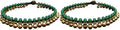 Infinityee888 Trendy Fashion Anklet Green Jade and Brass Bell Ankle Bracelet 10 Inches Woven with Wax Cord Beautiful Handmade Hippie Bohemian Style - size: 10 inches (Pack of 2)