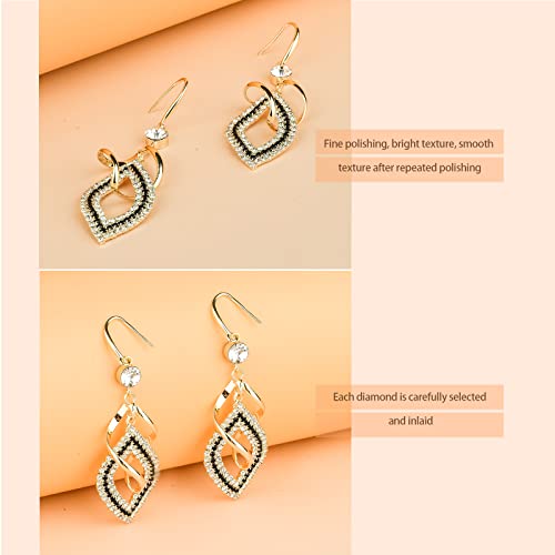 Dangle Earrings for Women, 925 Sterling Silver Handmade Linear Swirl Wire Bohemian Boho 14K Gold Diamonds Earrings Hypoallergenic Fashion Jewelry Gifts for women - color: Gold