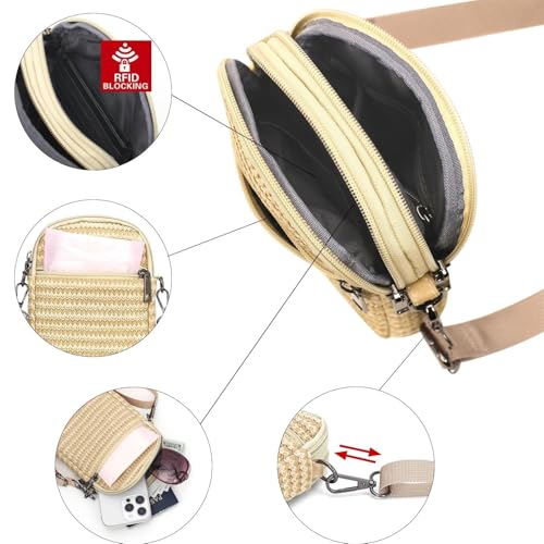 RFID Crossbody Bags For Women Travel, Small Cell Phone Purse - color: Natural Straw/Pp Straw