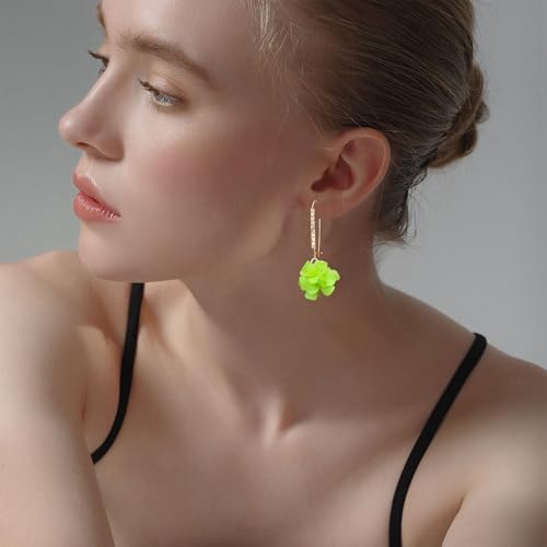 Boho Flower Dangle Earrings for Women Long Drop Resin Acrylic Tiered Petal Statement Earrings Handmade Lightweight Vintage Floral Chunky Drop Jewelry - color: Neon Green