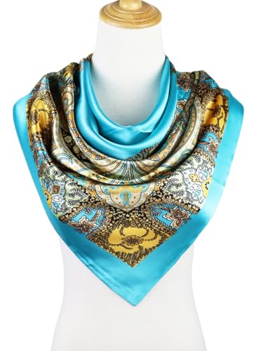 vabovin Satin Head Scarf for Women Silk Like Hair Scarf, 35 x 35 in | Silk Feel Fabric, Hair Wrap for Sleeping, Headscarf and Neck Scarf, Square Bandana Style, Fashion Accessory - color: 025 Blue Cashew