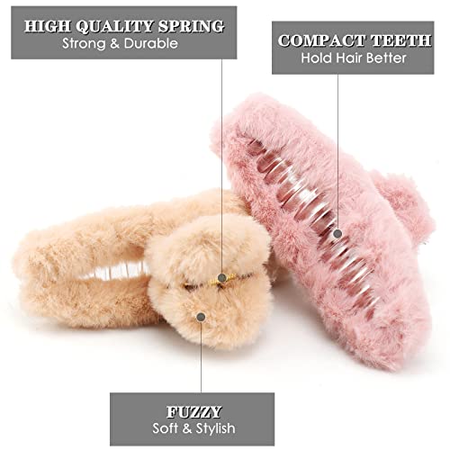 SEVEN LUCKY LIGHT Hair Clip, 7 Pcs 4.5" Fuzzy Claw Clips for Thick Hair, Cute Fuzzy Clip for Women Girls, Soft Hair Clips | 7 Neutral Colors for Kitchen, Makeup, Work, GYM or at Home, Outdoor, in Morning, Daytime or Nighttime, Women & Girls Favorite