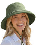 FURTALK Sun Hats for Women Wide Brim Ponytail Beach Sun Protection Hat with Fold-Up Brim Bucket Hat - color: Green