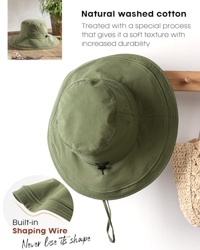 Sun Hats for Women Gardening Hat Wide Brim Ponytail Beach Sun Protection Breathable Cotton Summer Hat with Fold-Up Brim - color: Green