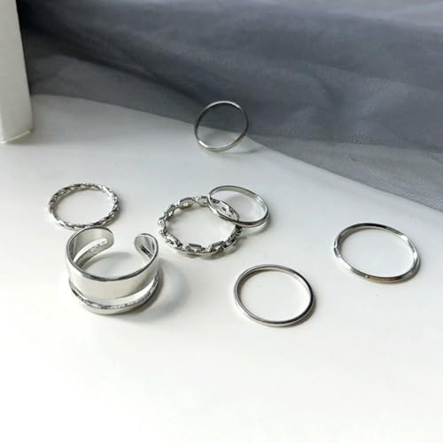 Simple Knuckle Rings Set for Women,Vintage Stackable Joint Finger Midi Rings Dainty Cute Rings Pack Festival Jewelry - color: B-Silver