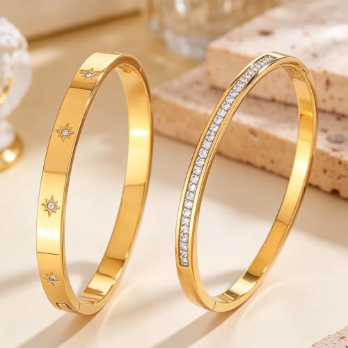 Hexagon Tennis Bracelet for Women, Stainless Steel Star Charm Bangle with Cubic Zirconia, Sparkling Elegant Jewelry Gift Women's Cuff bracelet