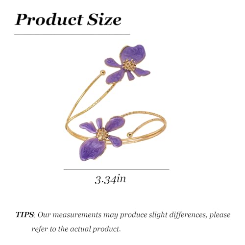 Arm Cuff Jewelry for Women Adjustable Flower Cuff Bangle Bracelet Gold Armband Upper Jewelry Gifts for Women Boho Western Accessories - color: B1:purple flower