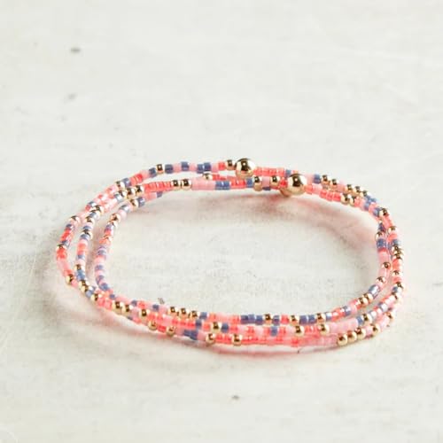 Colorful Beaded Bracelet Stack for Women,3PCS Handmade Bohemian Gold Plated Ball Stretch Stackable Bracelets Set Fashion Jewelry Gift Friendship - color: Pink
