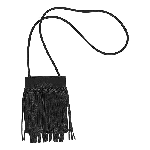 Women Leather Fringe Messenger Bag Mini Hobo Crossbody Tassel Shoulder Bags - color: Black