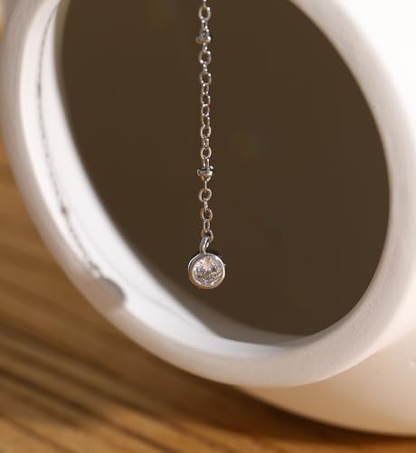 iF YOU Lariat Gold Long Necklaces for Women Trendy, Dainty 14K Gold Plated Drop Chain Necklace, Layered Rosary Beaded Y Necklaces Summer Beach Jewelry Gifts - color: Silver Bead CZ necklace