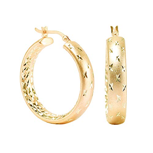 LeCalla 925 Sterling Silver Hoop Earrings for Women | 14K Gold-Plated & Rose Gold-Plated Diamond-Cut Hoop Earrings | Textured Click-Top Hoops Earring Jewelry - color: Yellow-Gold Double DC-30MM