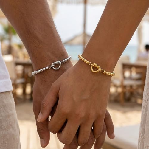 Matching Bracelets for Couple,Gold Silver Beaded Heart Couples Bracelets,Raomantic Relationship Promise Jewelry Gifts for Her - color: Heart