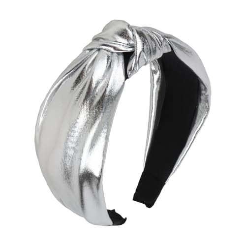YISSION Silver Knotted Headband Wide Headbands for Women No Slip Fashion Head Band Top Knot Hairband Hair Accessories for Women - color: Silver